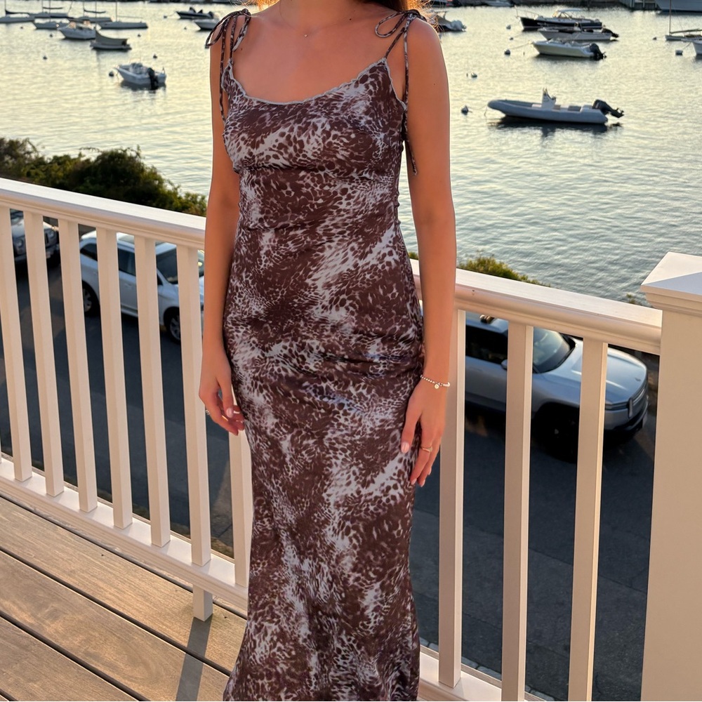 Brown Patterned Bobbles & Lace Maxi Dress